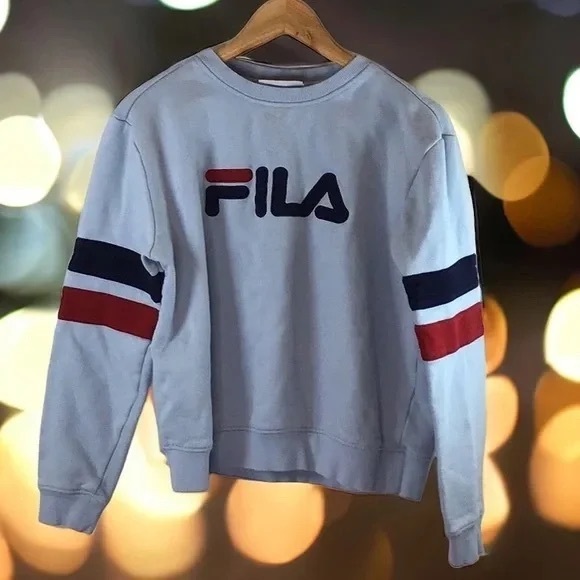 ❄️ FILA | Women's Michele Crewneck L/S Fila logo Ribbed Sweatshirt M/Light Blue - Picture 3 of 8